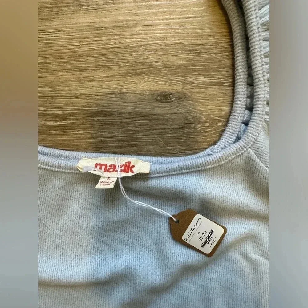 MAZIK Women’s Baby Blue Ruffle Shoulder Sweater Dress Size Small NWT - Picture 4 of 12